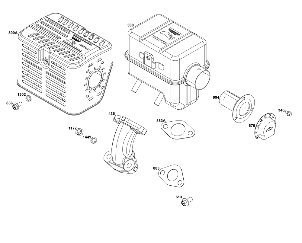 Exhaust Group Diagram and Parts List for 12V332-0138-F1 100000 - 19Z999 Briggs and Stratton Engine